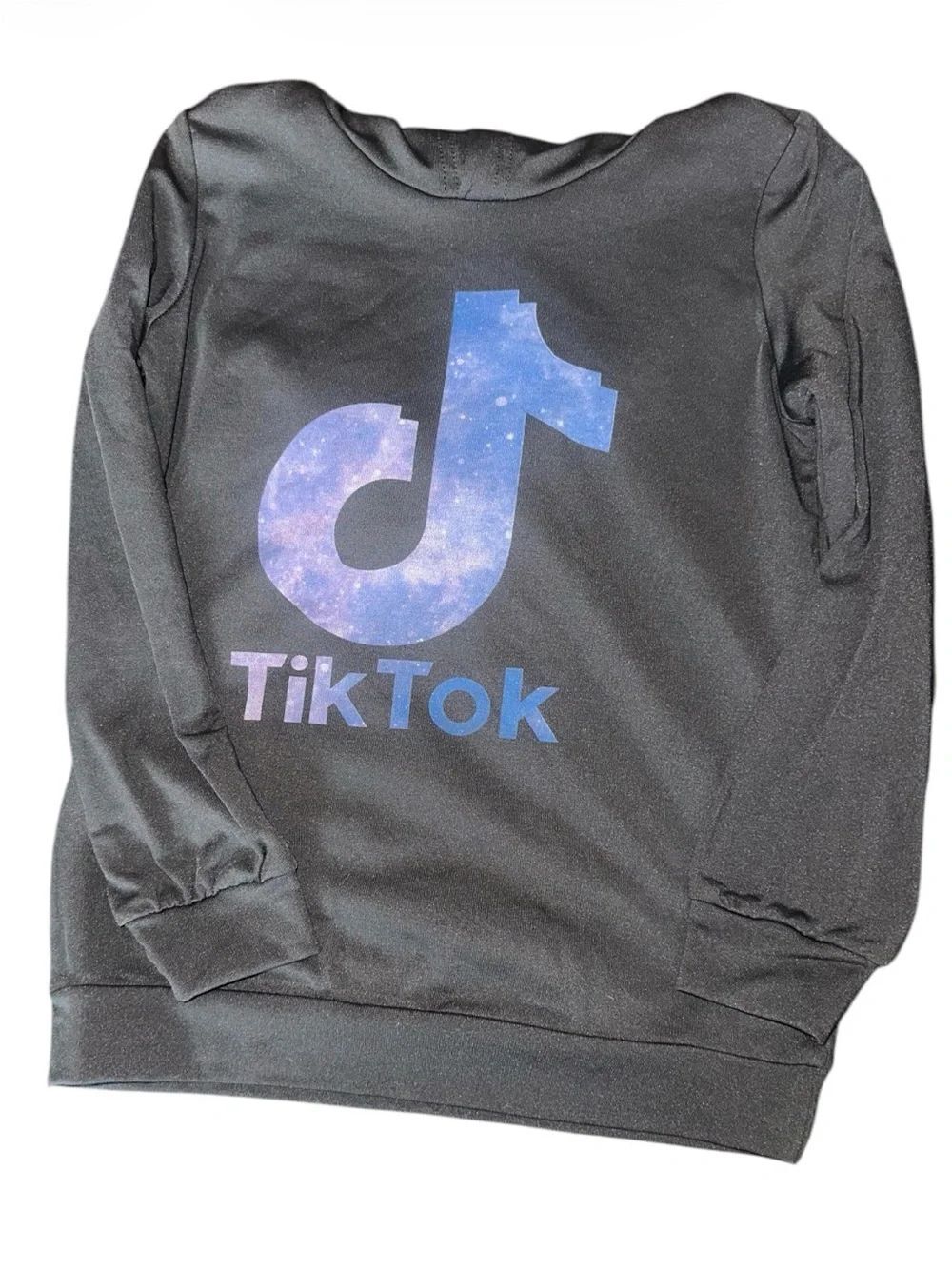 Kids TikTok Black Hoodie Sweatshirt with Galaxy Logo. Size 6/7